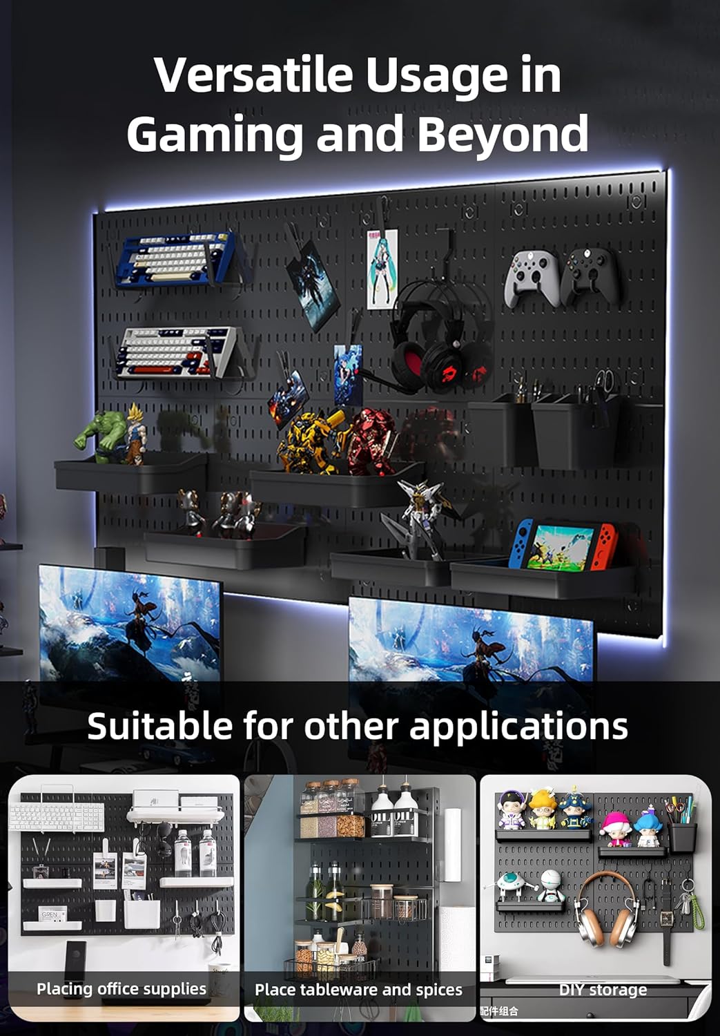 Pegboard Combination Kit - 4 Panels with 18 Accessories - Black