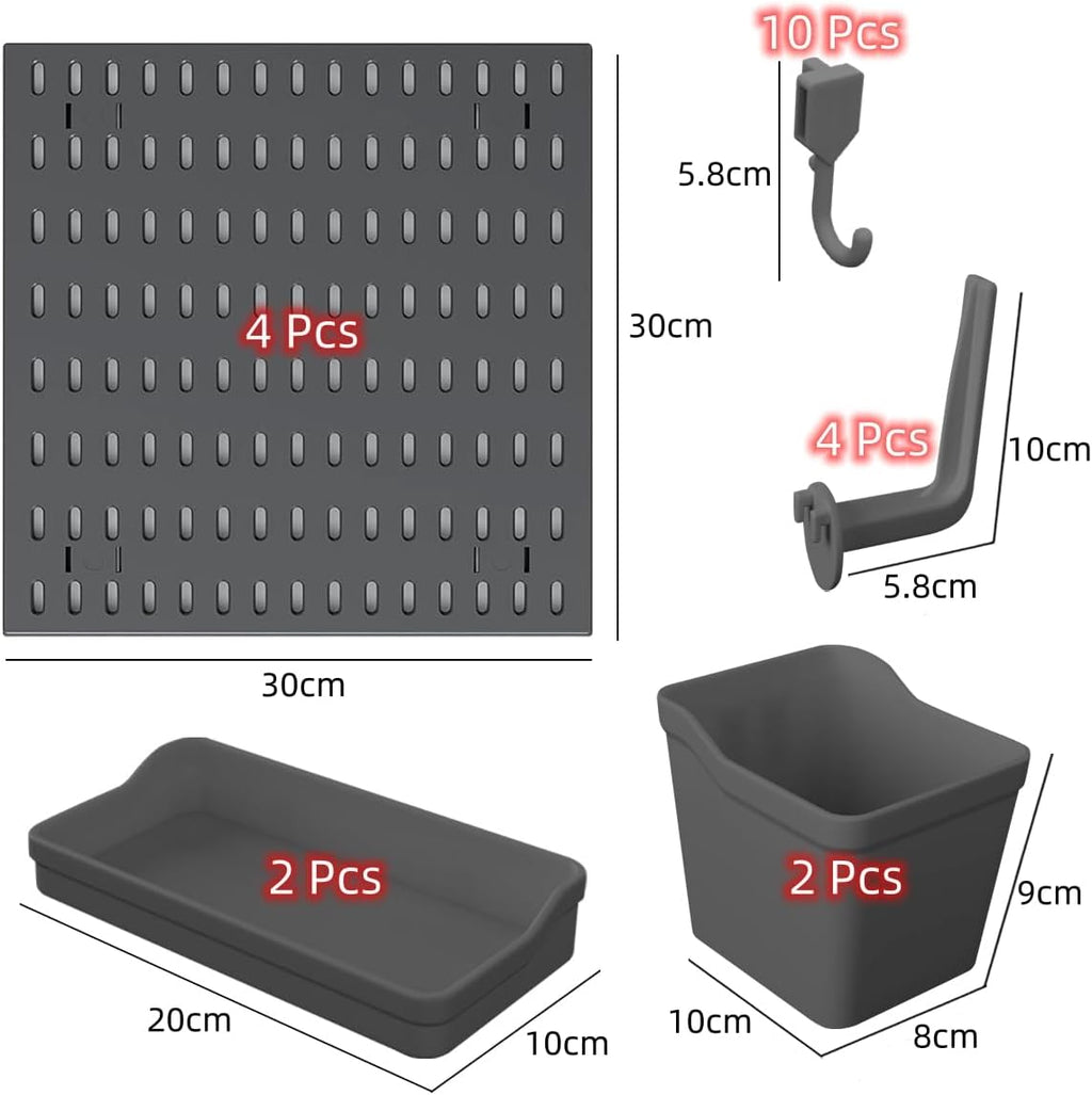 Pegboard Combination Kit - 4 Panels with 18 Accessories - Black