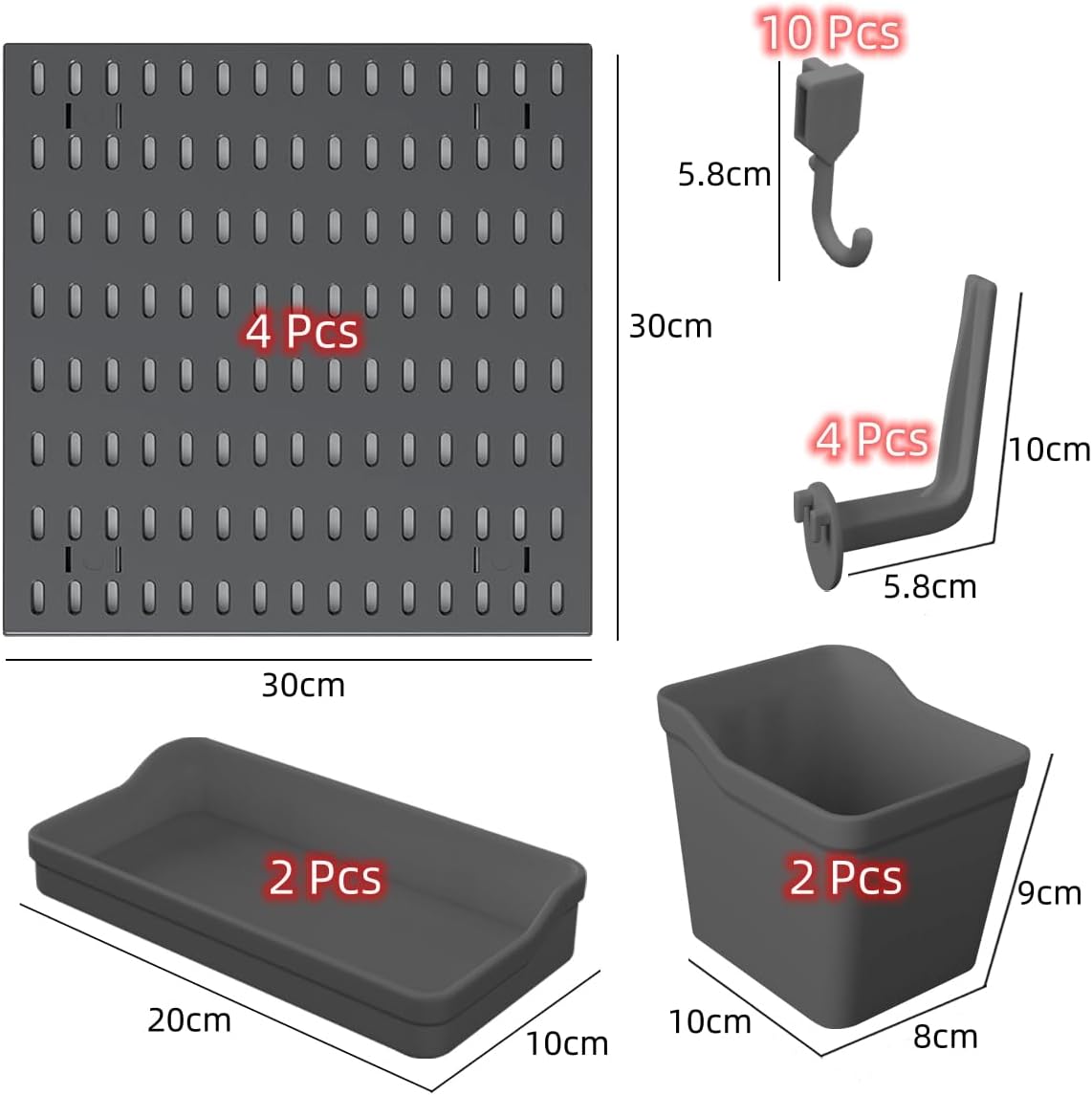 Pegboard Combination Kit - 4 Panels with 18 Accessories - Black