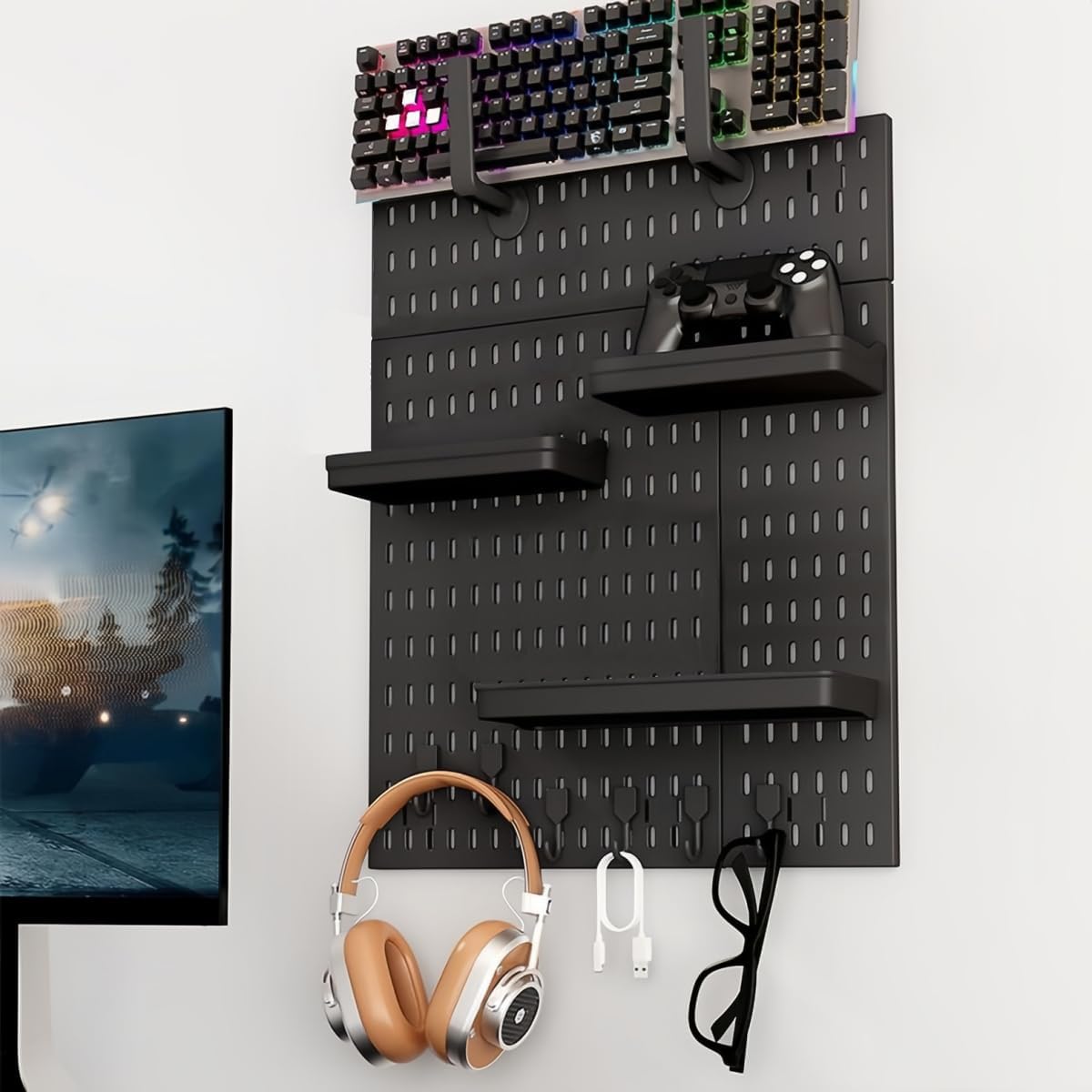 Pegboard Combination Kit - 4 Panels with 18 Accessories - Black