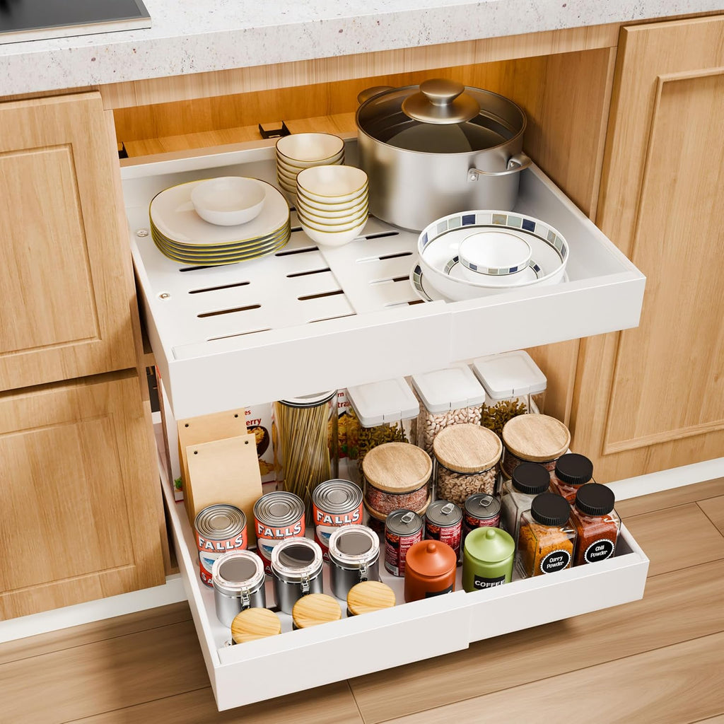 Pull Out Cabinet Organizer with Adjustable Slide Out Shelf for Kitchen