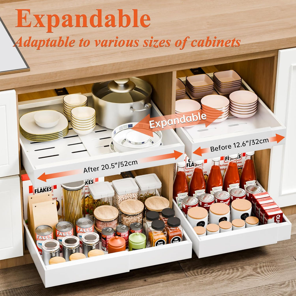 Pull Out Cabinet Organizer with Adjustable Slide Out Shelf for Kitchen