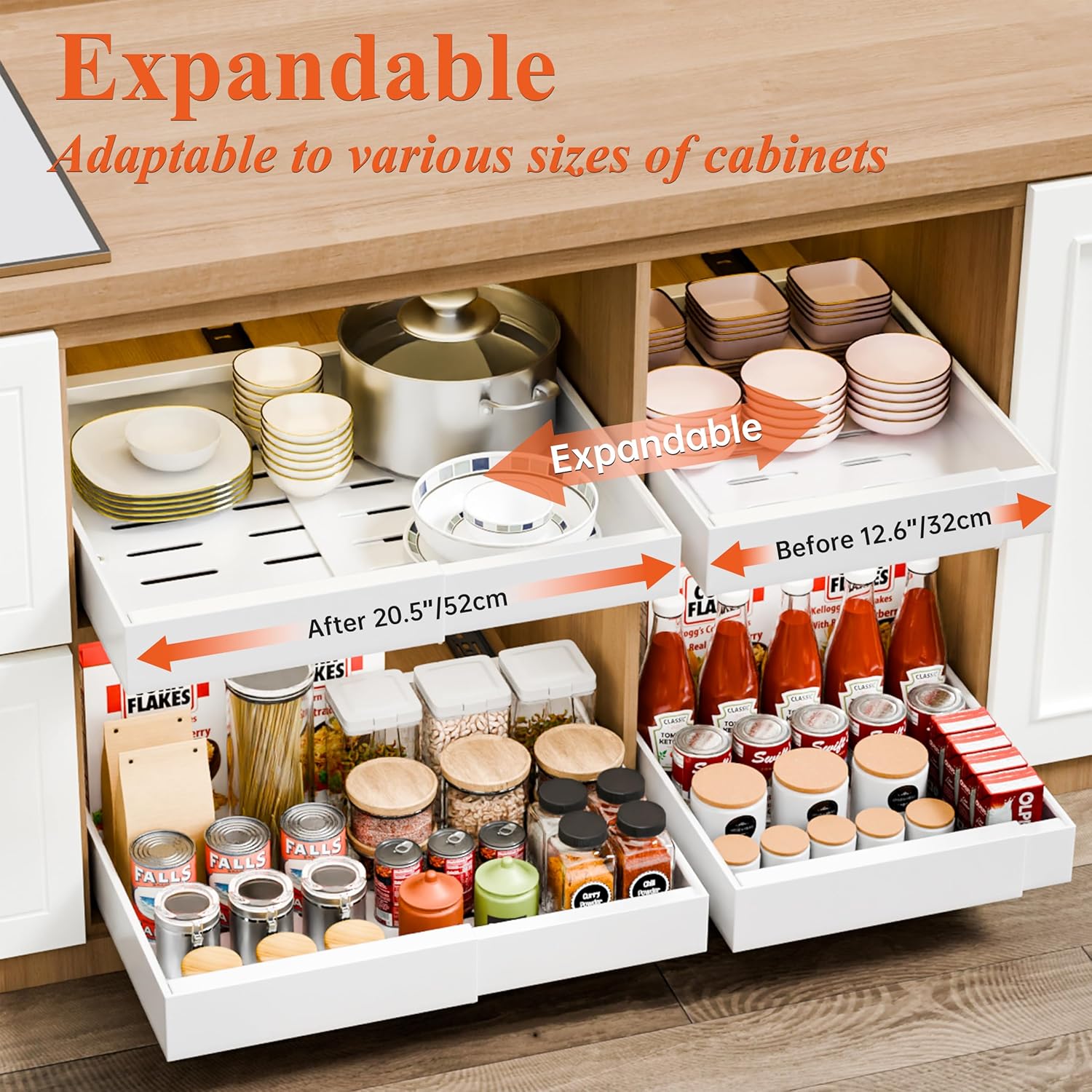 Pull Out Cabinet Organizer with Adjustable Slide Out Shelf for Kitchen