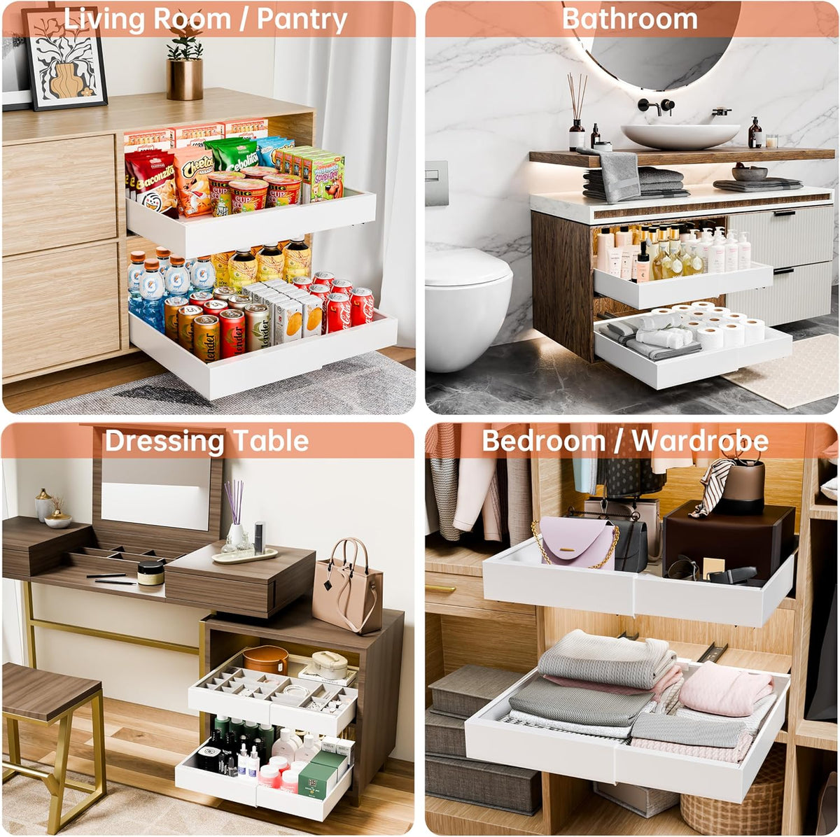 Pull Out Cabinet Organizer with Adjustable Slide Out Shelf for Kitchen