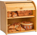 Large Bamboo Bread Box with Roll Top for Kitchen Storage