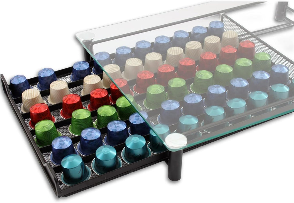 Coffee Pod Holder Drawer with Tempered Glass Top
