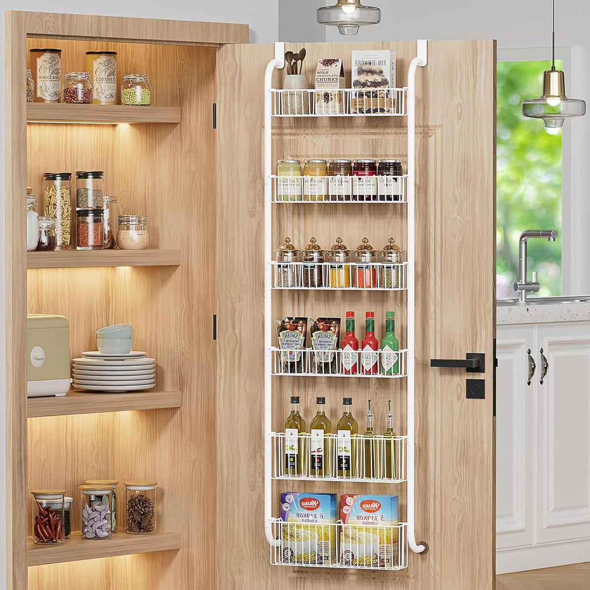 6 Tier Over Door Organiser - Metal Basket Rack - White