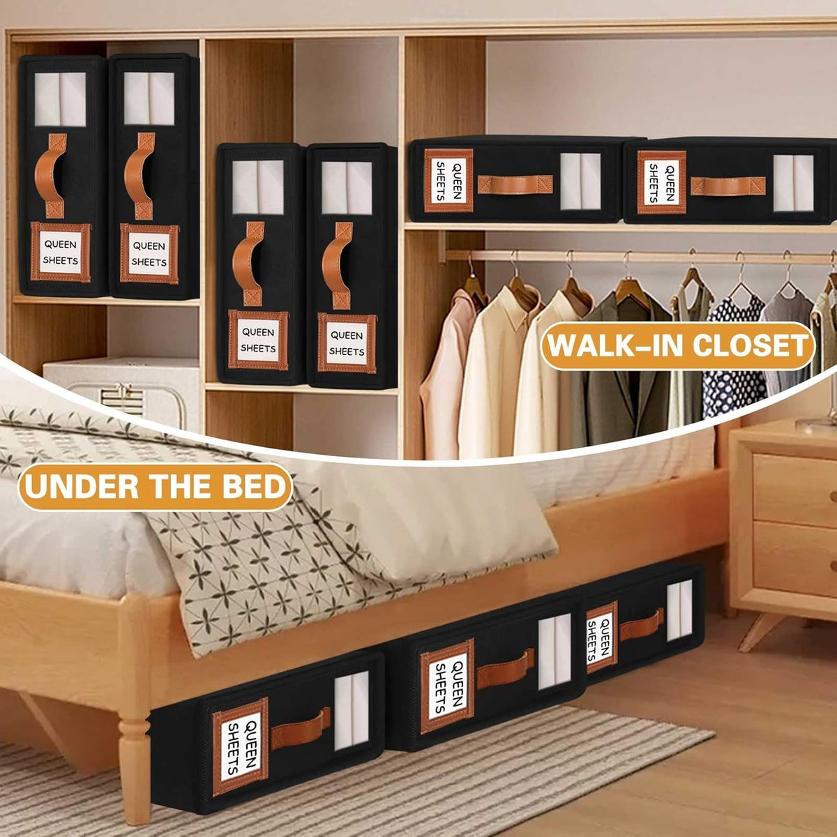 Bed Sheet Organizer Set of 8 with Handle & Window for Bedding Storage