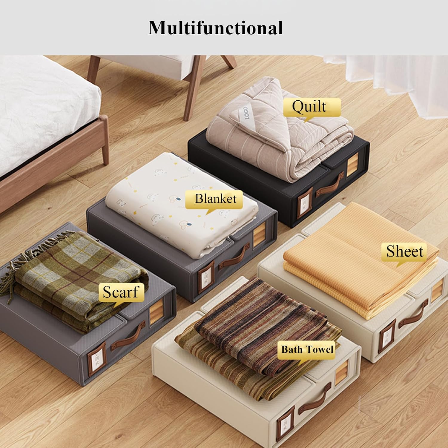 Bed Sheet Organizer Set of 8 with Handle & Window for Bedding Storage