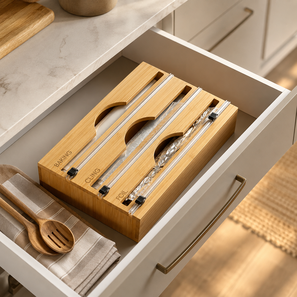 Bamboo Food Wrap Dispenser – 3 Inserts-2