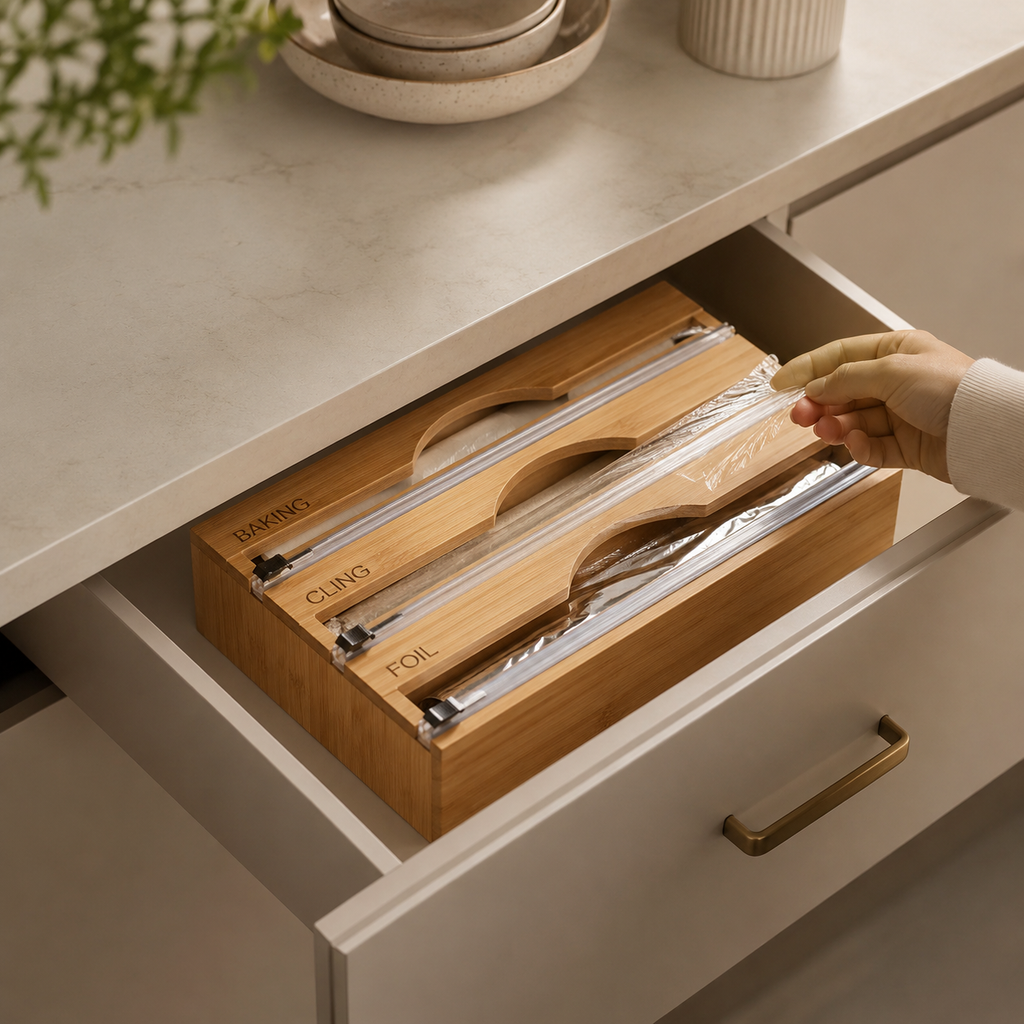 Bamboo Food Wrap Dispenser – 3 Inserts-1