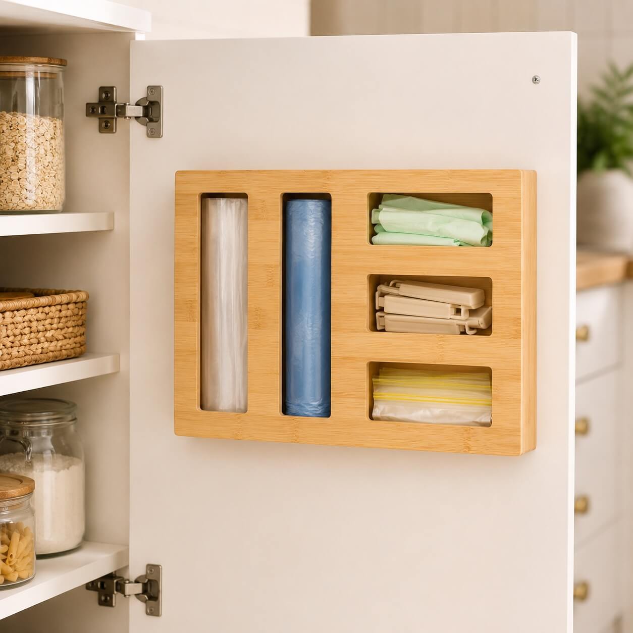 Bamboo Sandwich Bag Organiser – 5 Slot Dispenser-3