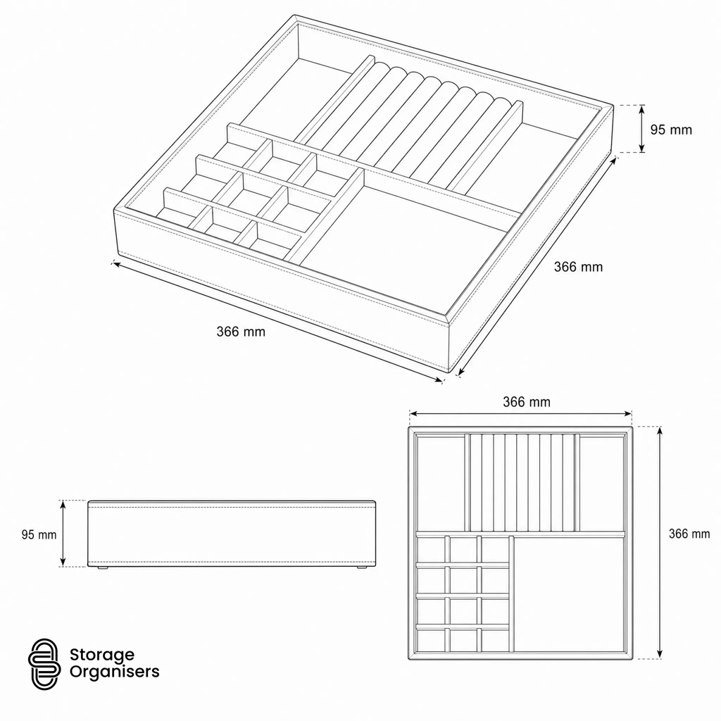 Grey Felt Jewellery & Accessory Tray 366x366x95mm-3