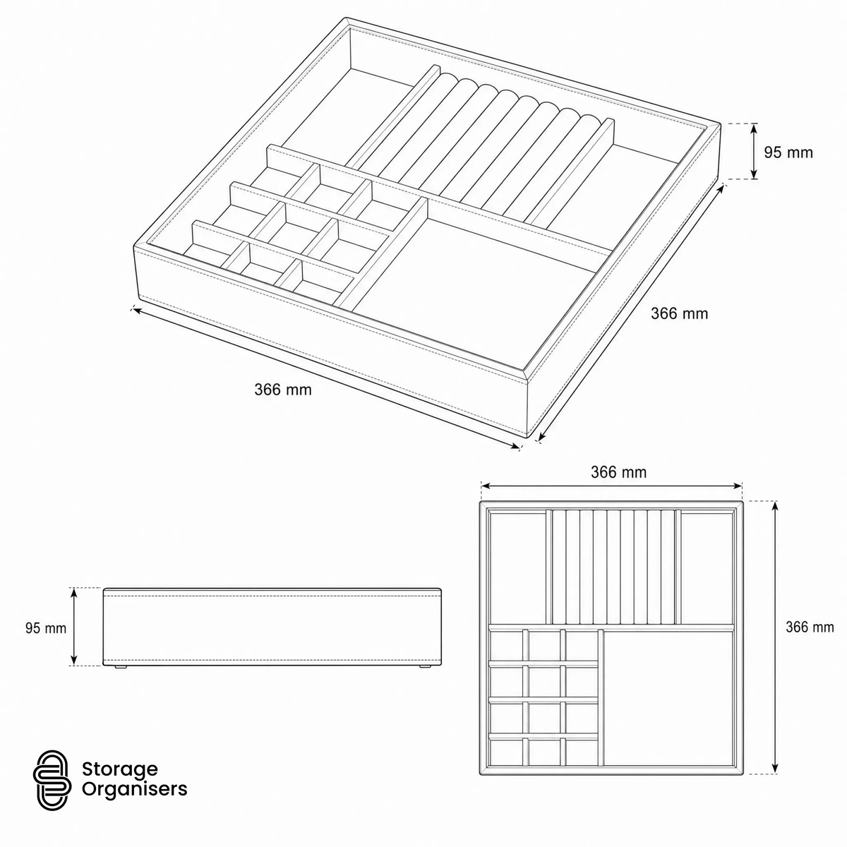 Grey Felt Jewellery & Accessory Tray 366x366x95mm-3
