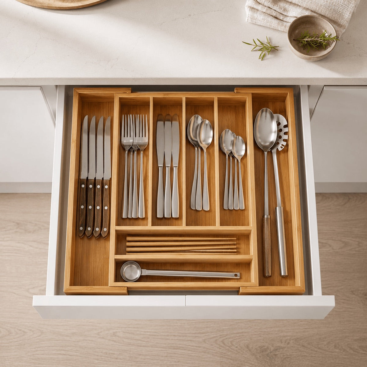 Expandable Bamboo Cutlery Tray-0