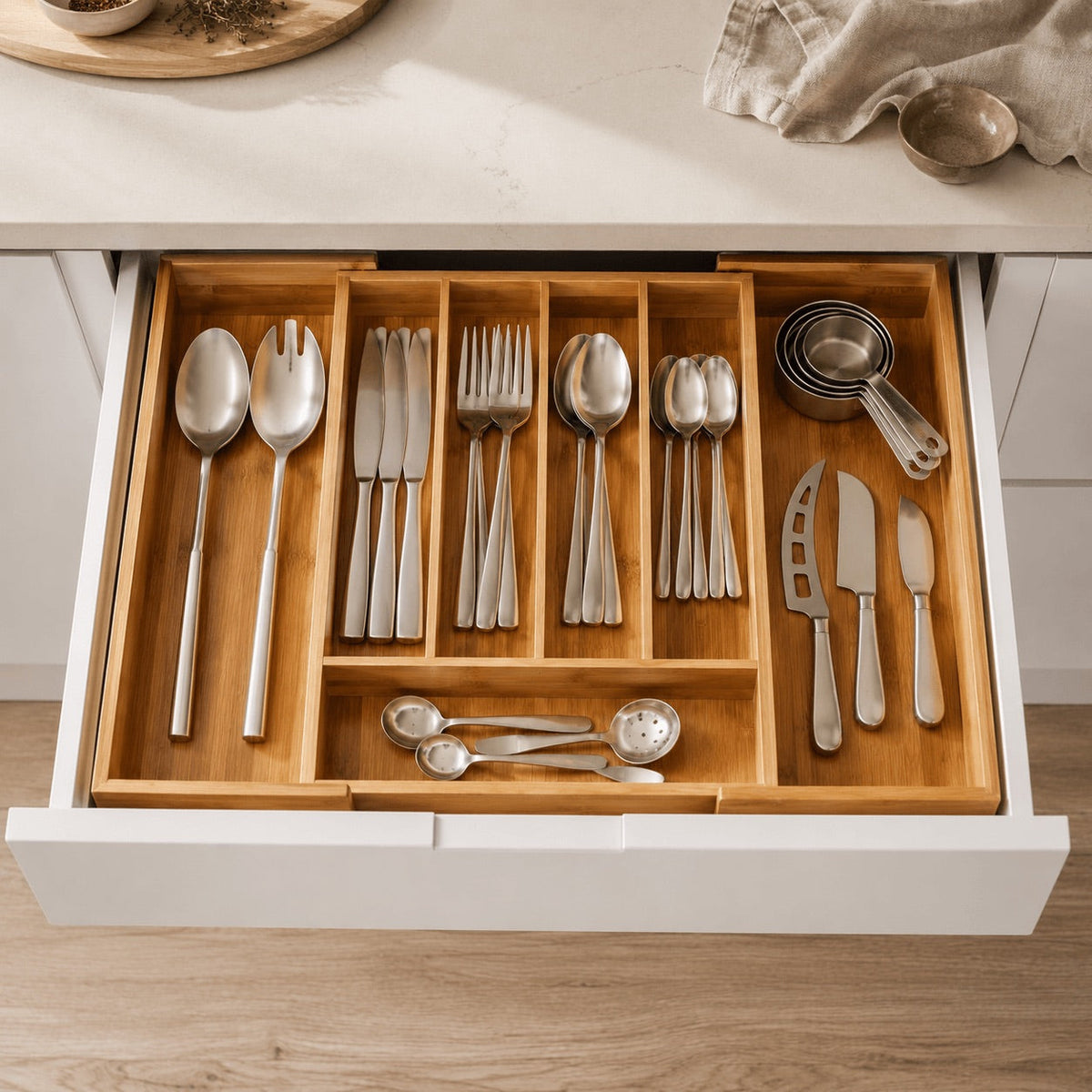 Expandable Bamboo Cutlery Tray-4