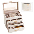 Embellir Jewellery Box 4 Layer Organiser Storage Case Glass Lid Drawers White