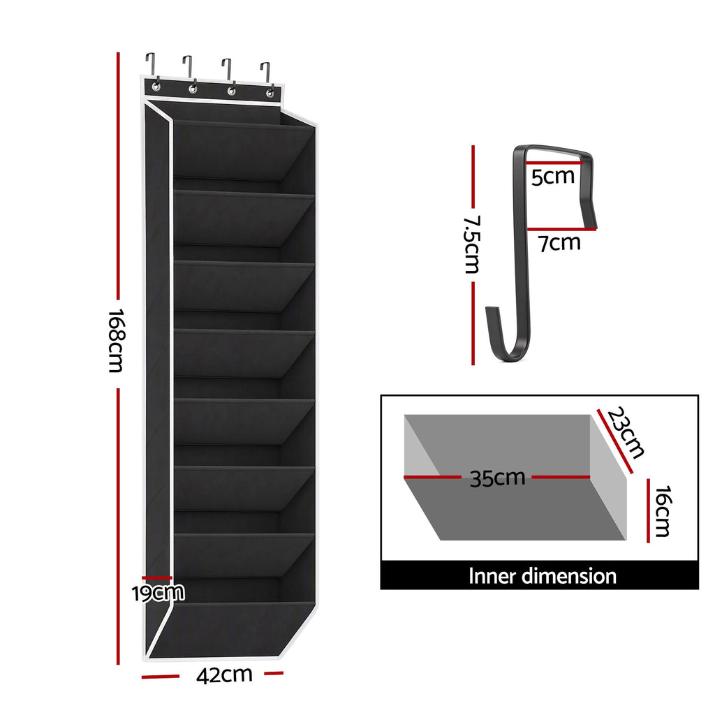Artiss Over Door Shoe Organiser Storage 8-Tier Pantry Hanger Rack Fabric Black