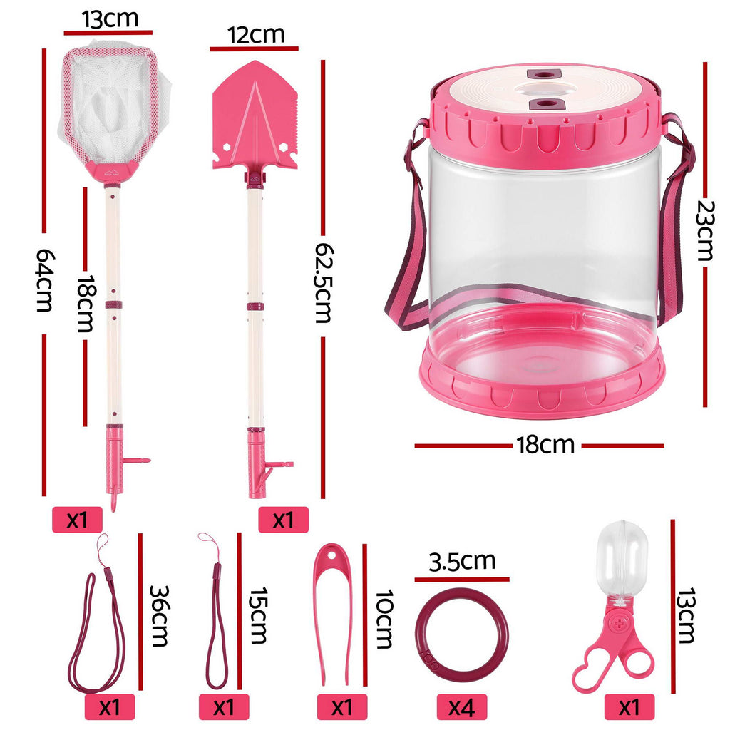 Keezi Kids Bug Catcher Kit 12pc Outdoor Explorer Toys Insect Viewer Net Shovel Pink