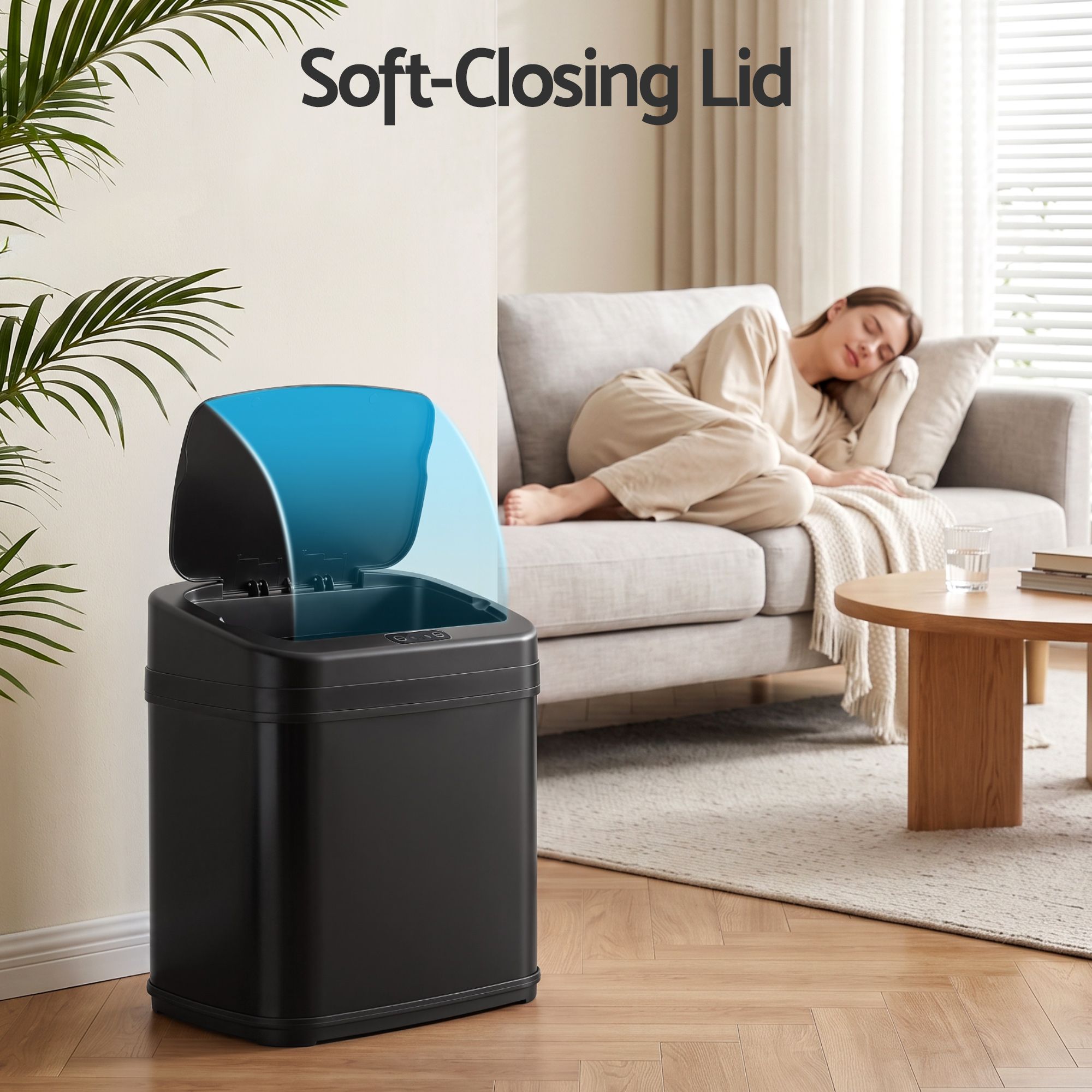 Devanti 15L Motion Sensor Bin Touchless Bins Soft-Close Rubbish Trash Can Black