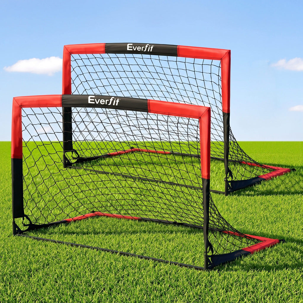 Everfit Pop Up Soccer Goal Nets Heavy Duty Portable Kids Training Set 2 Pcs Red