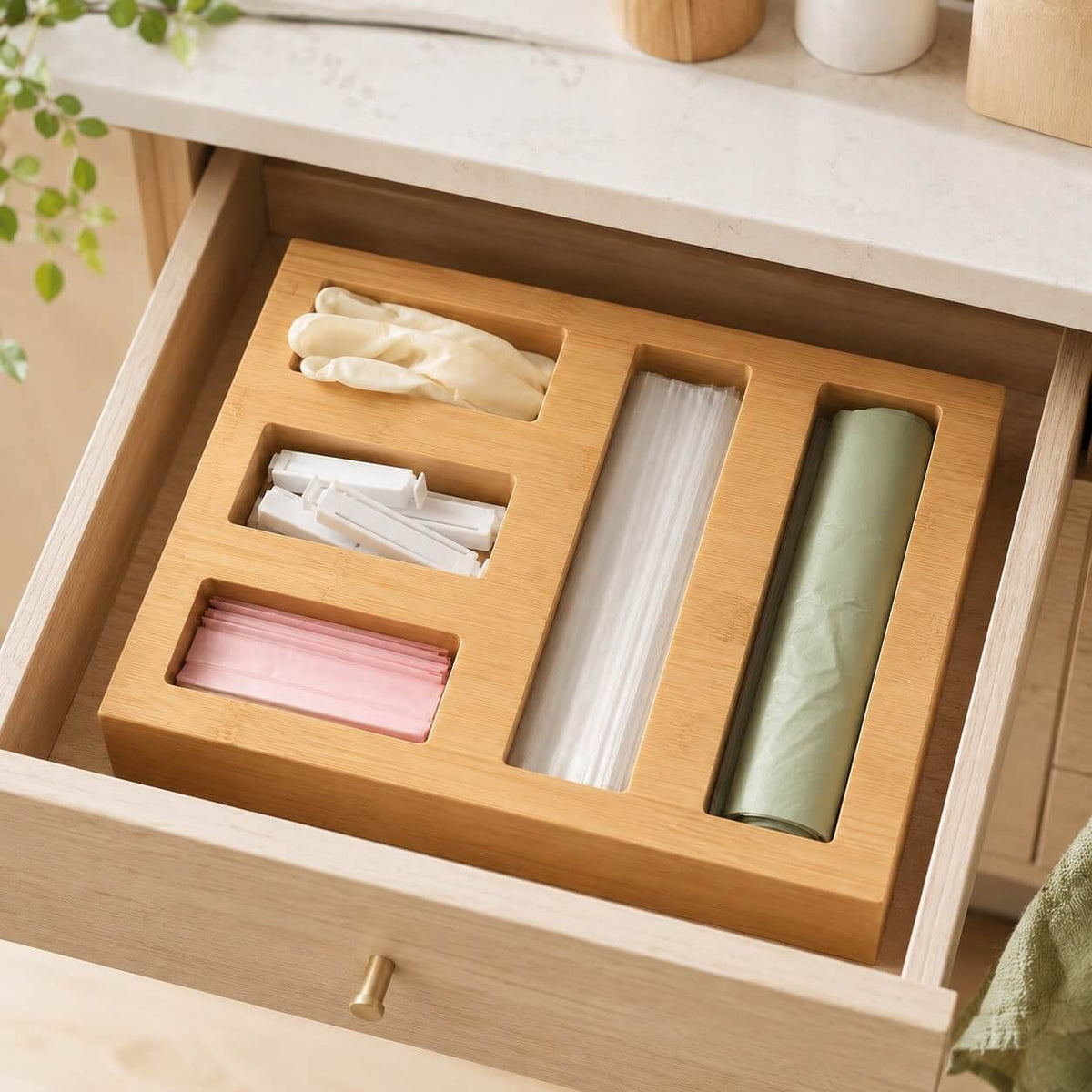 Bamboo Sandwich Bag Organiser – 5 Slot Dispenser-0