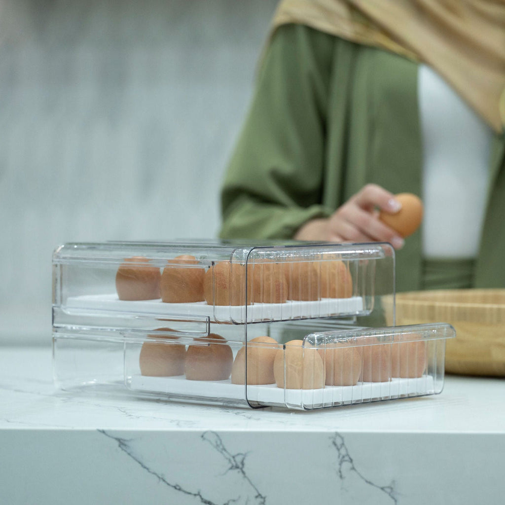 Two-Level Egg Organiser Drawer – Secure & Efficient Fridge Storage-0