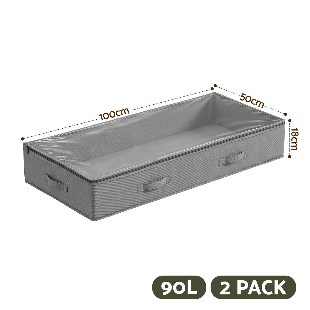 Artiss Under Bed Storage Containers X2 90L Boxes Organiser Clear Top Fabric Grey