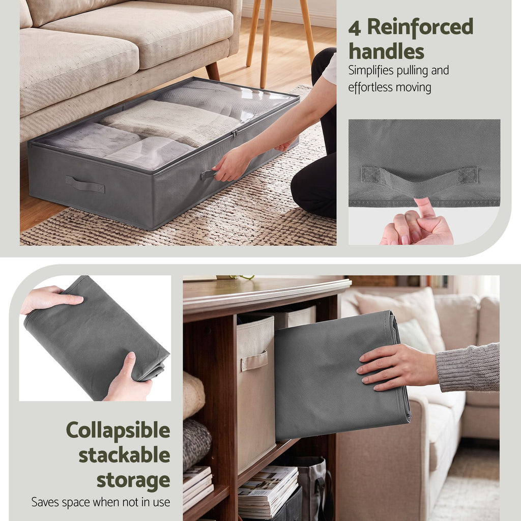 Artiss Under Bed Storage Containers X2 90L Boxes Organiser Clear Top Fabric Grey