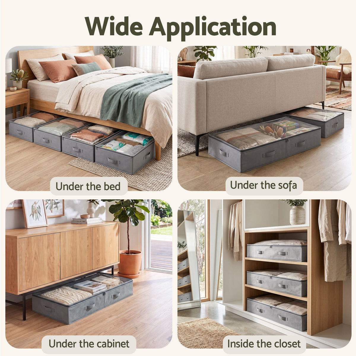 Artiss Under Bed Storage Containers X4 90L Boxes Organiser Clear Top Fabric Grey