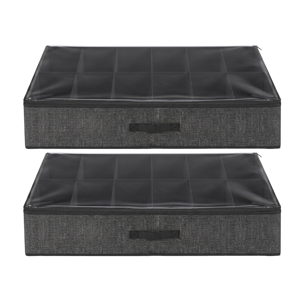Artiss Under Bed Shoe Storage Containers X2 Box Organiser 12 Pairs Fabric Grey