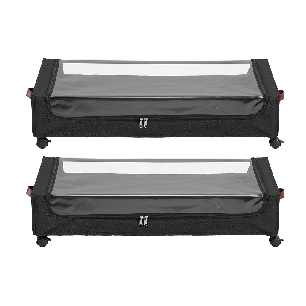 Artiss 2X Under Bed Storage Containers 48L Clothes Organiser Wheels Oxford Black