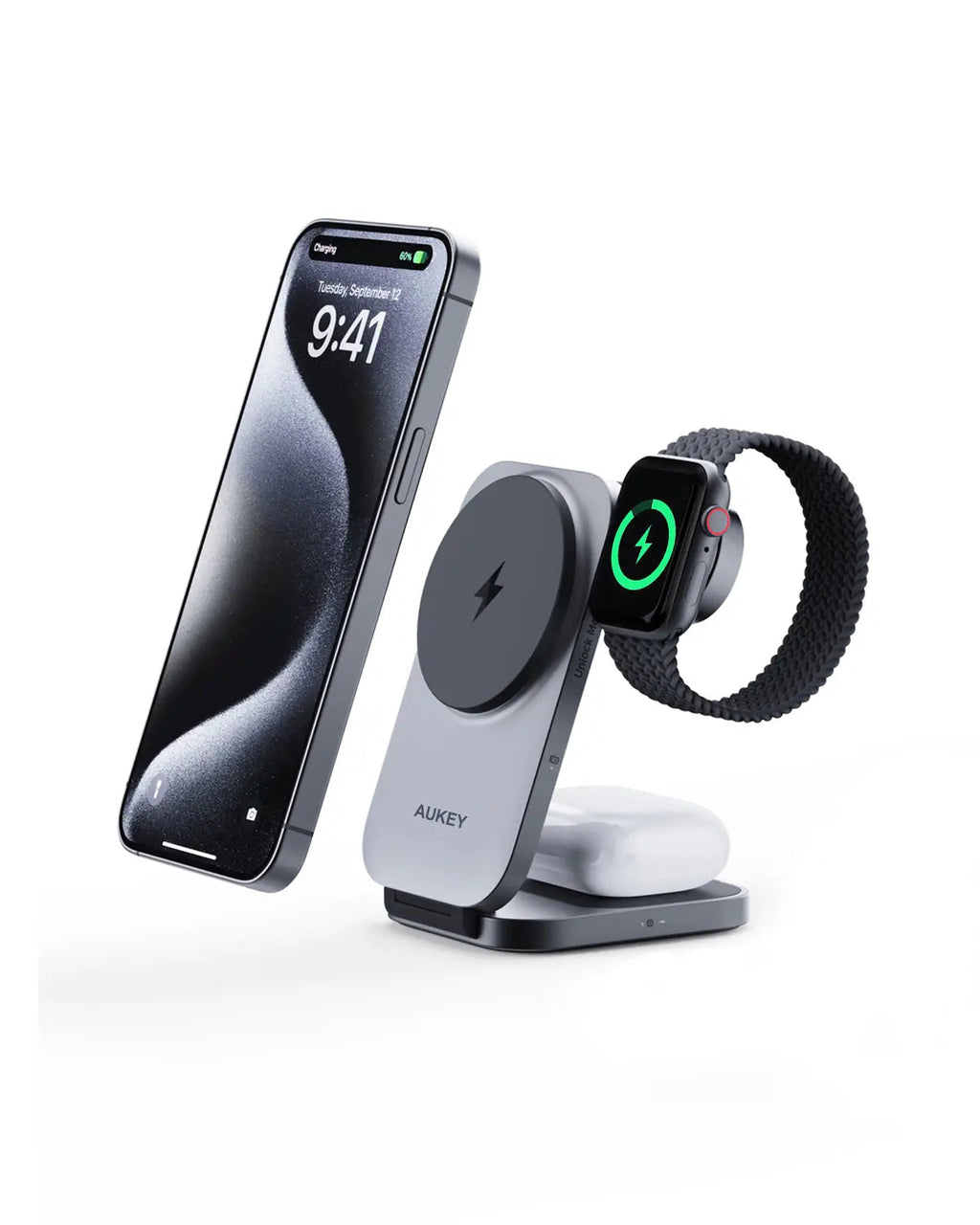 AUKEY MagFusion Z Qi2 15W 3-in-1 Foldable Wireless Charger for iPhone, Apple Watch & AirPods – LC-MC312