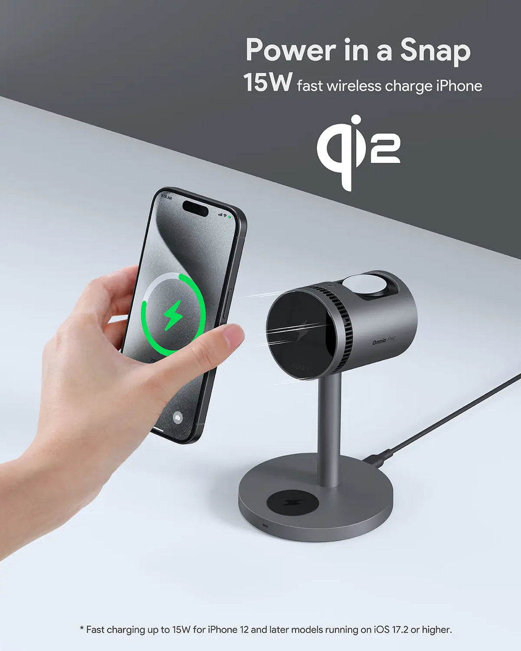 AUKEY MagFusion 3-in-1 Pro Qi2 15W Wireless Charging Station with Active Cooling for iPhone – LC-MC311A