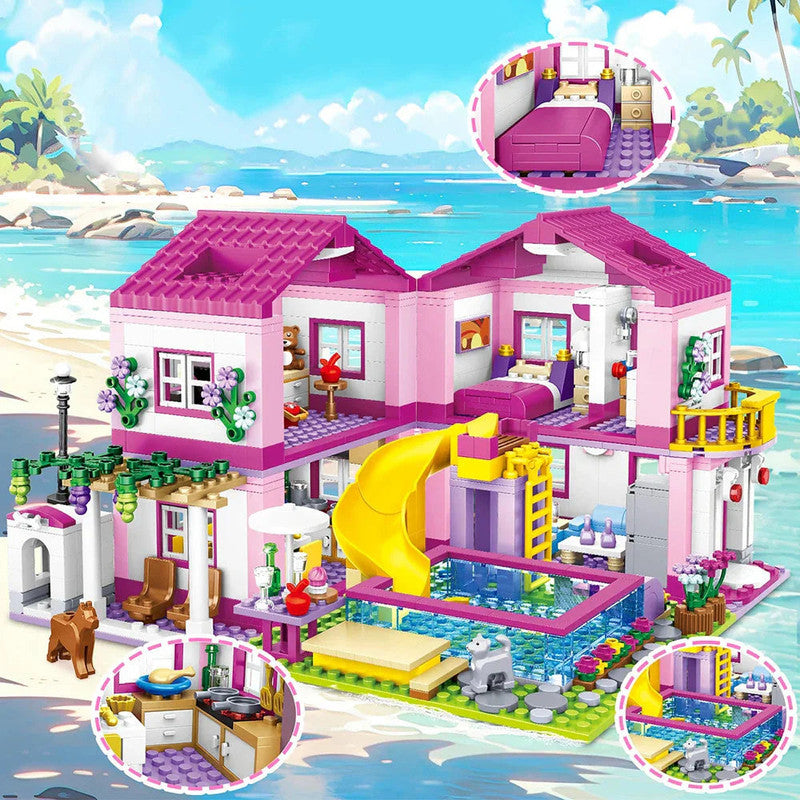 City Villa Castle Building Blocks Set With Pool