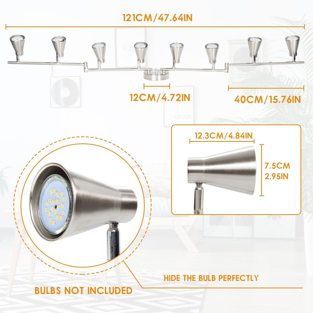 LED 8 Light Track Lighting Fixture Flexible, Adjustable Ceiling Spot Light with GU10 Track Light Head, Accent Lighting Foldable Swing Arm Brushed Nickel(Bulbs Not Included)