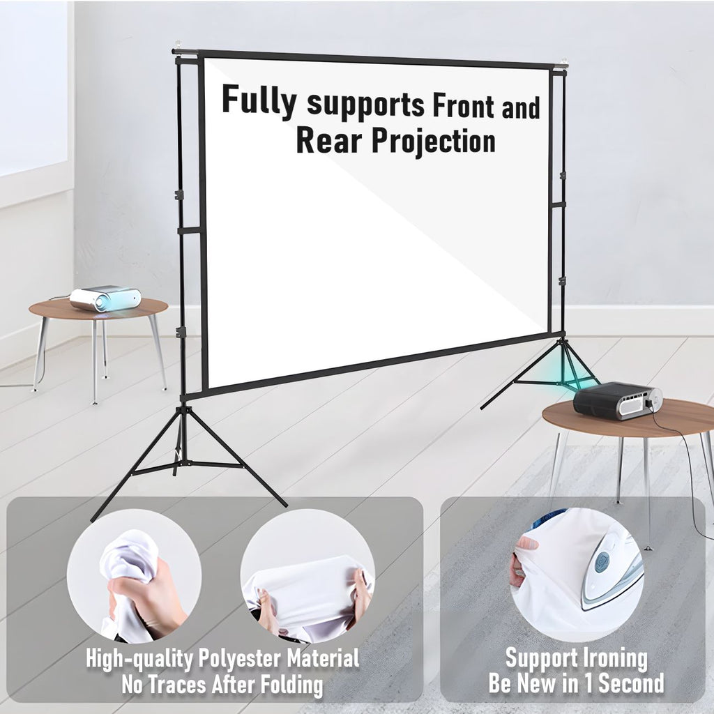 120 Inch Projector Screen with Stand & Carry Bag, 16:9 Foldable Movie Screen, 4K HD Compatible, Indoor & Outdoor Home Theatre