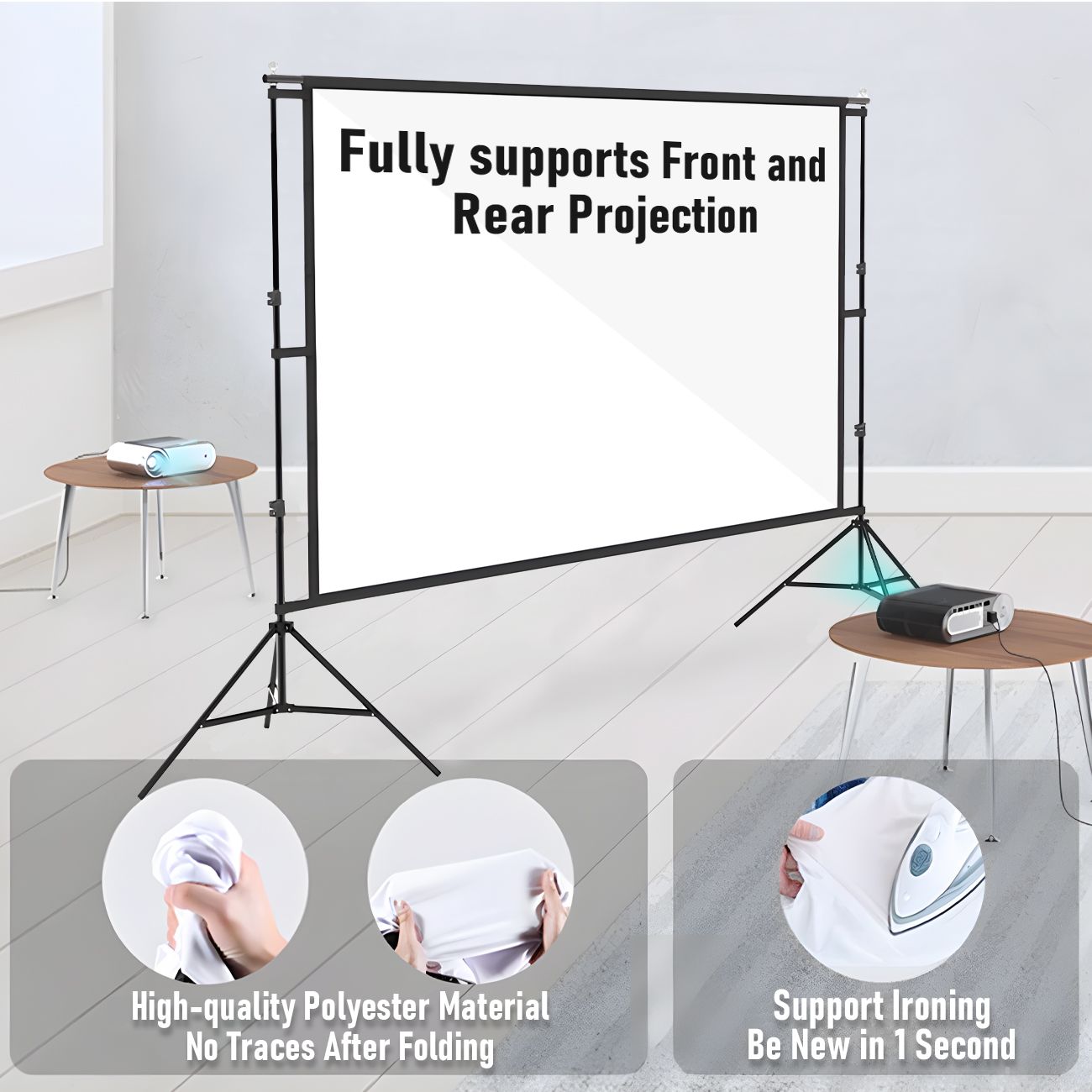 120 Inch Projector Screen with Stand & Carry Bag, 16:9 Foldable Movie Screen, 4K HD Compatible, Indoor & Outdoor Home Theatre