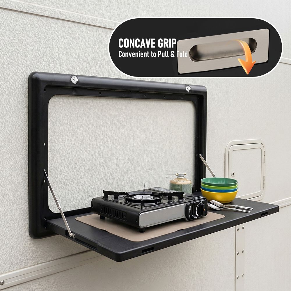 Folding Caravan Table – Lockable Space-Saving Portable Table for Camper, Motorhome & RV, 25kg Capacity, Black