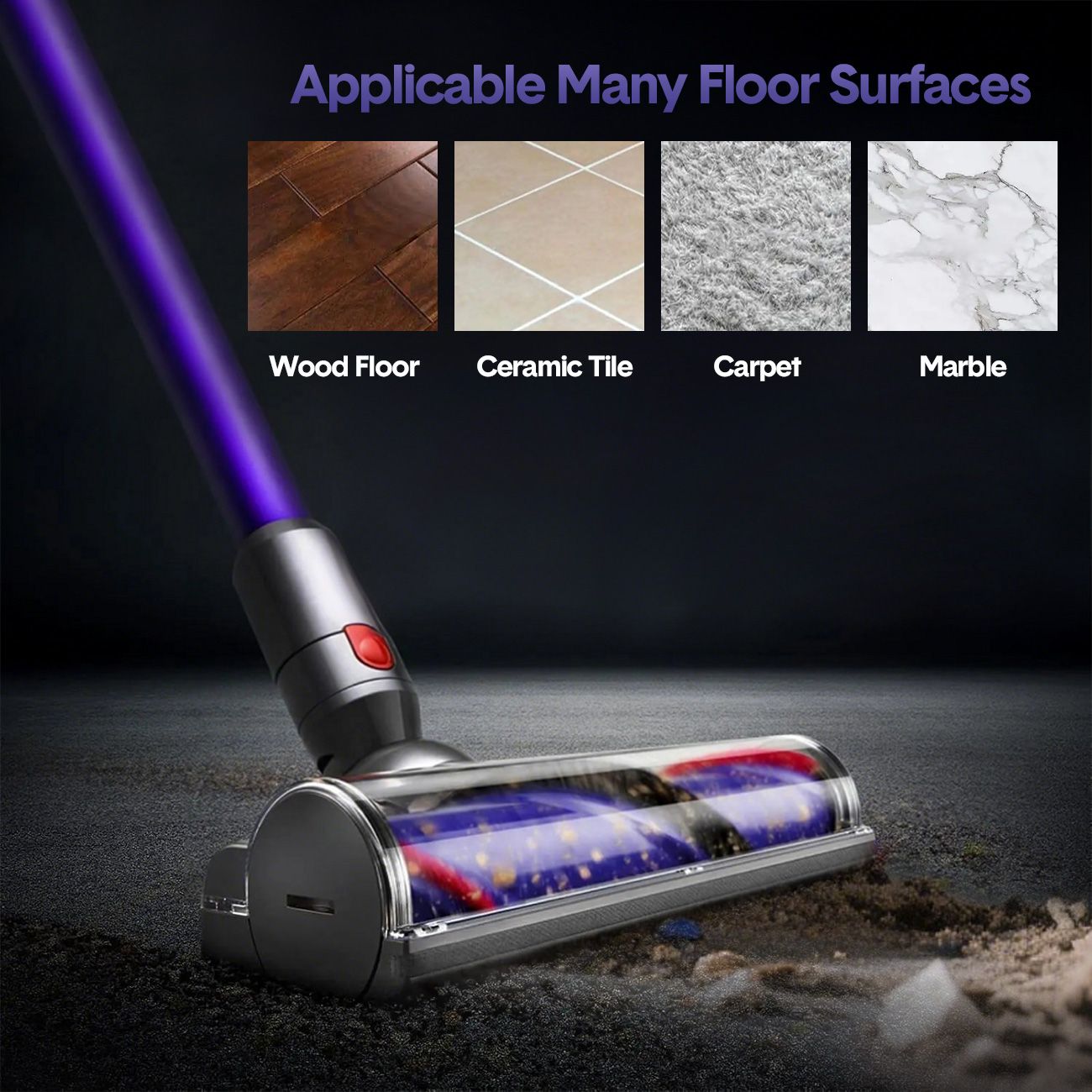 Vacuum Cleaner Motorhead Attachment Compatible with Dyson V7 V8 V10 V11 V15, 50W Hard Roller Brush Head for Carpet & Floors