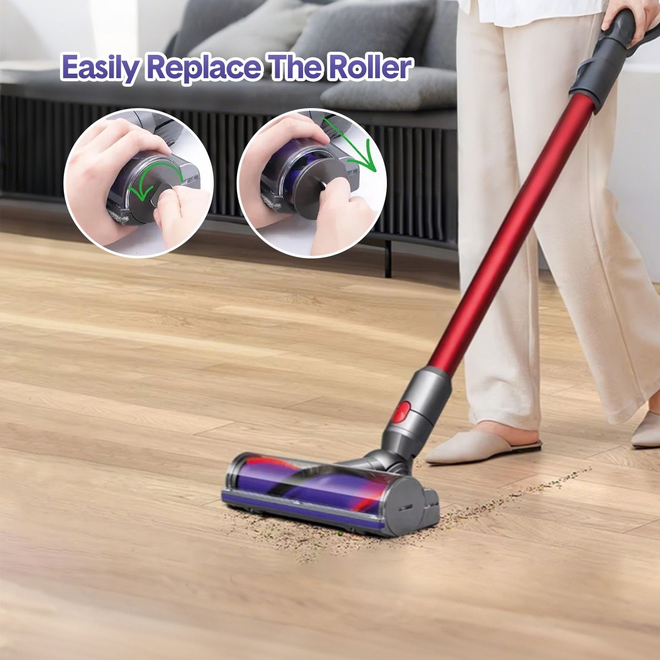 Vacuum Cleaner Motorhead Attachment Compatible with Dyson V7 V8 V10 V11 V15, 50W Hard Roller Brush Head for Carpet & Floors