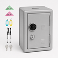 Lockable Metal Money Box, Cash & Coin Storage Box with Key Lock, Compact Piggy Bank for For Kids & Adults, Office & Small Valuables-Grey