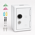 Lockable Metal Money Box, Cash & Coin Storage Box with Key Lock, Compact Piggy Bank for For Kids & Adults, Office & Small Valuables-White