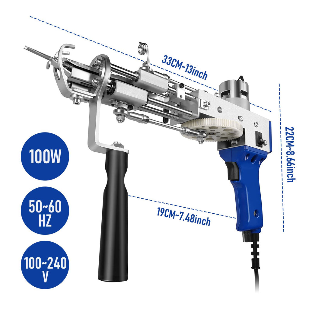 2-in-1 Electric Tufting Gun for Carpet & Rugs, Cut & Loop Pile, 7–18mm Adjustable, 100W, 100–240V-BLUE