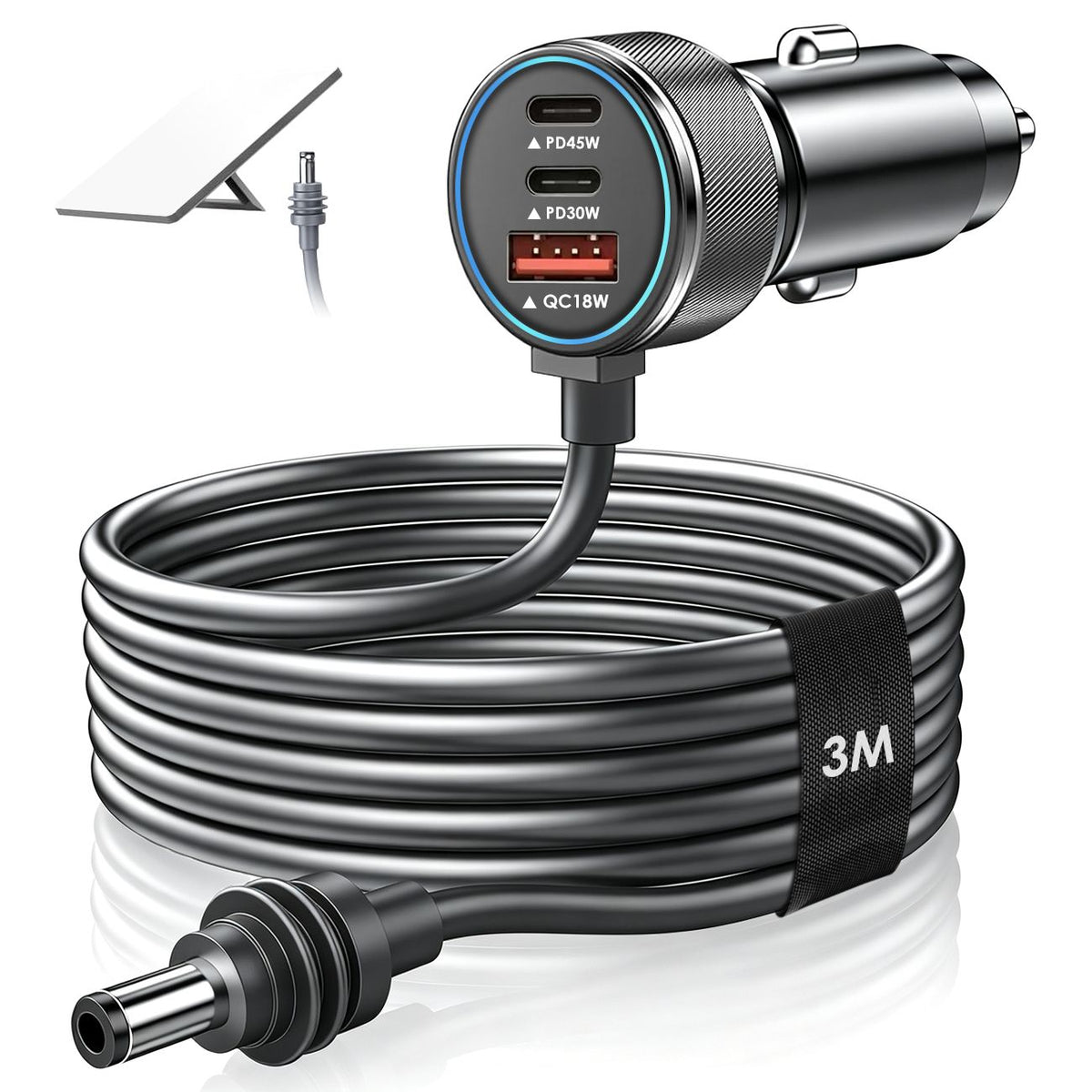 Aumerage Car Charger for Starlink Mini, DC Cable & Cigarette Adapter 3M | 3-in-1 12V-24V USB-C USB QC 3.0 + 45W/30W PD, 16AWG Waterproof  for Camping, RV & Off-Grid