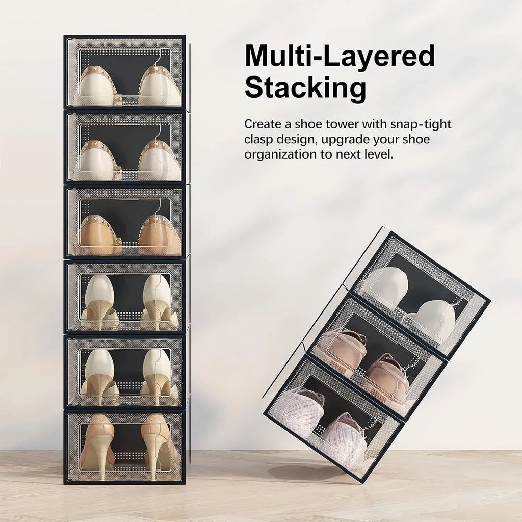 CARLA HOME 12-Pack Clear Stackable Shoe Storage Boxes - Black - Shoe Box Storage