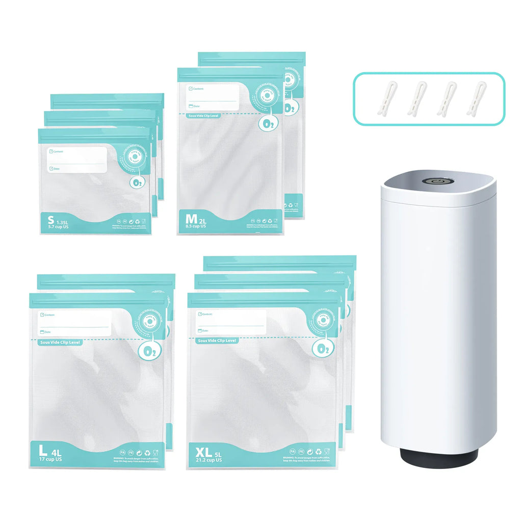 CARLA HOME Automatic Vacuum Sealer Kit - 10 Reusable Bags - White - Food Vacuum Set