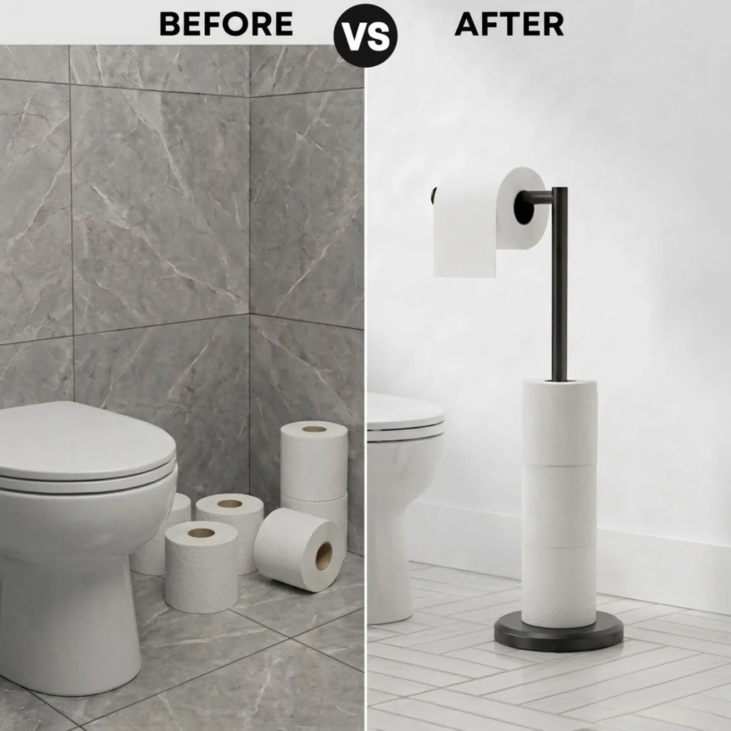 CARLA HOME Toilet Paper Holder Stand with Storage - Black - METAL - Bathroom Accessories Toilet Paper Holders