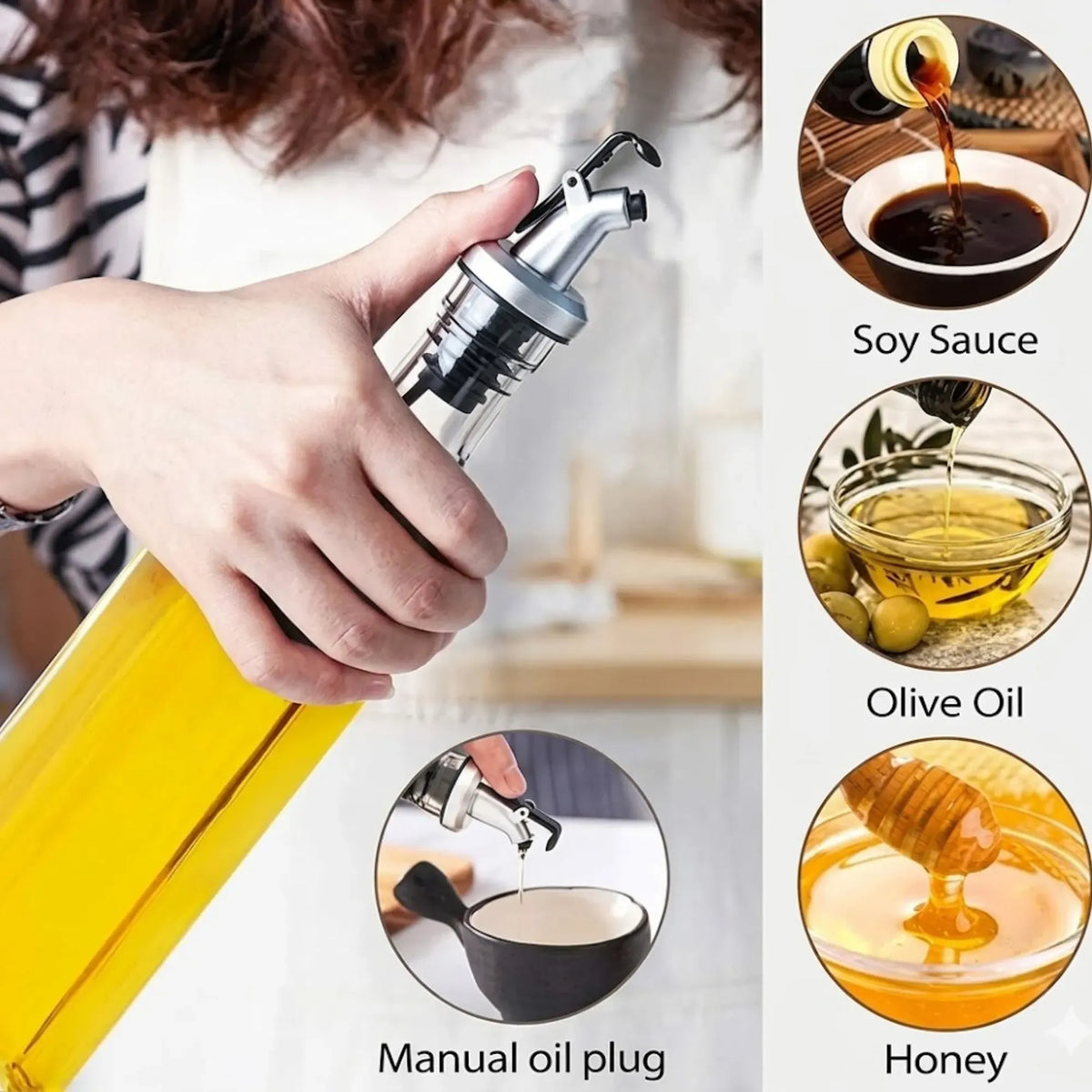 CARLA HOME 4 Pack Glass Oil Dispenser Bottle 500ml Transparent Kitchen