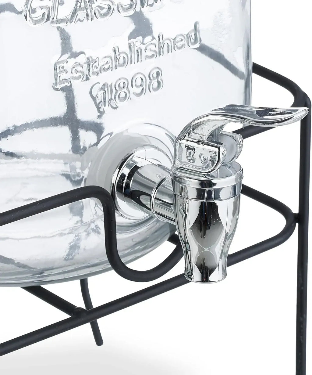 CARLA HOME 2 Pack Glass Drink Dispensers with Juice Pot Stand - 4L